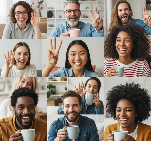 Freunde lachen während eines Online-Spiels von Never Have I Ever