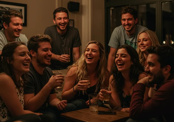 Freunde, die sich verbinden, Geheimnisse und Lachen teilen.