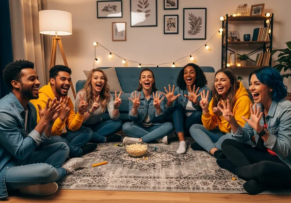 Freunde spielen das klassische Never Have I Ever Spiel