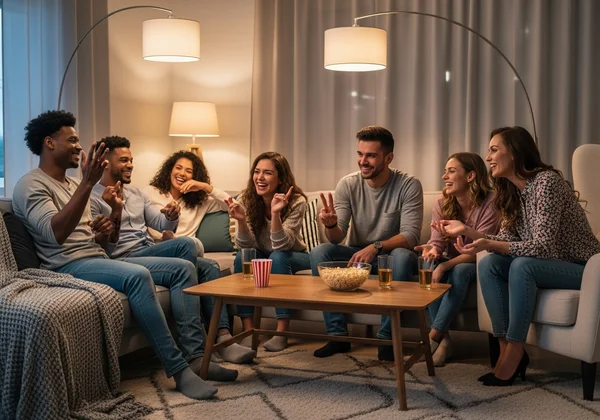 Freunde lachen bei einem Never Have I Ever-Spiel