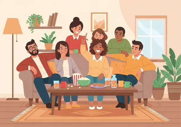 Friends laughing at a Never Have I Ever party