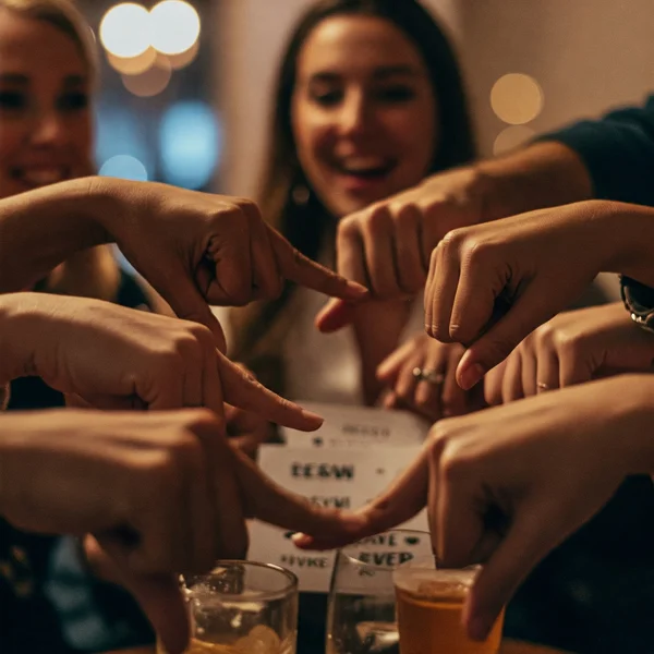 Player putting finger down during Never Have I Ever game