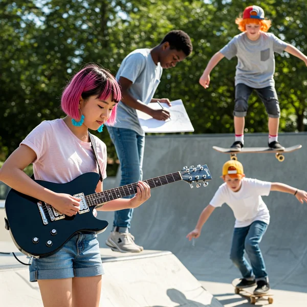 Teenagers sharing hobbies and talents during a group game
