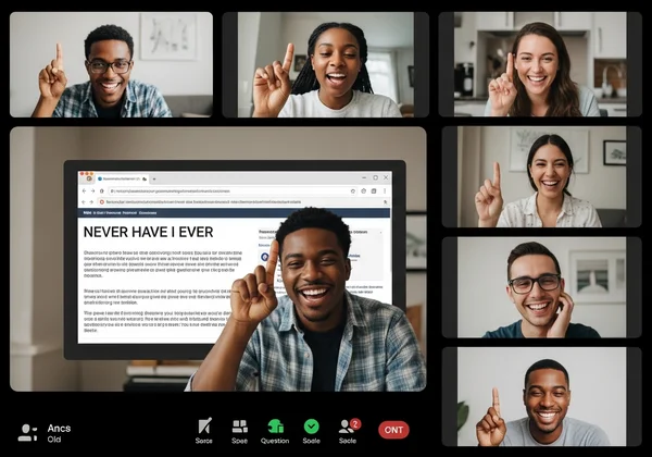 People playing Never Have I Ever virtually on video call.
