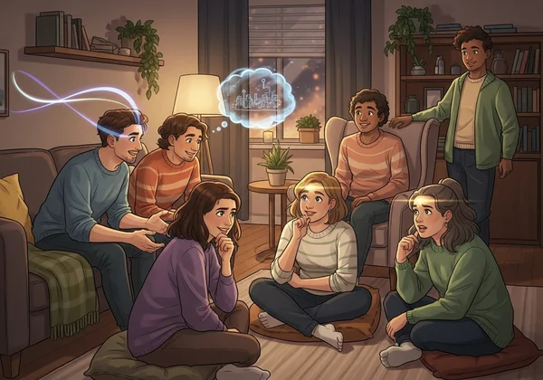 People connecting deeply through shared stories in a game.