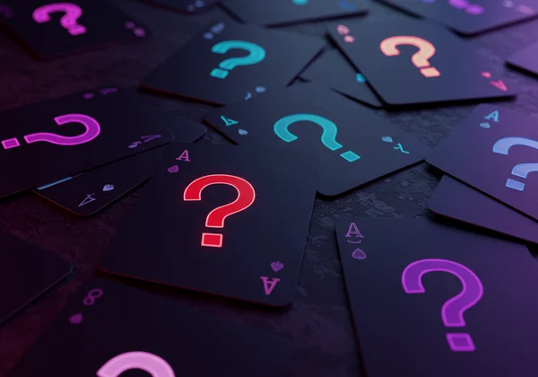 Abstract image of cards with question marks for a game.