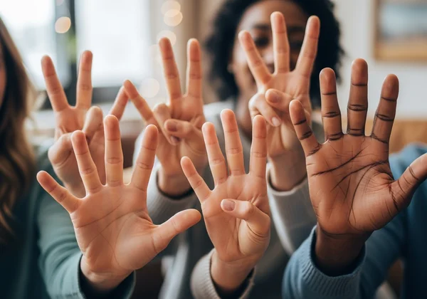 Mãos demonstrando a regra dos "dez dedos" em Eu Nunca
