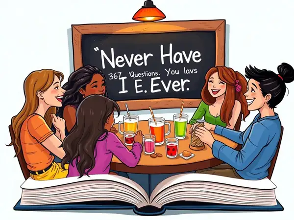 friends playing Never Have I Ever 367 questions drinks snacks